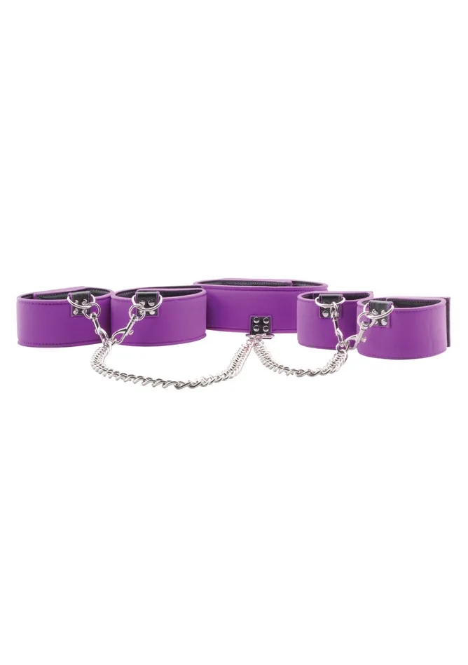 Reversible Collar Wrist Ankle Cuffs Purple Shots Ouch Vibrators