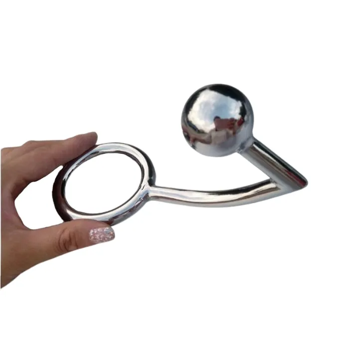 Male Sex Toys DUS Stainless Steel Shafter Ball Ring with Anal Hook 55x30mm