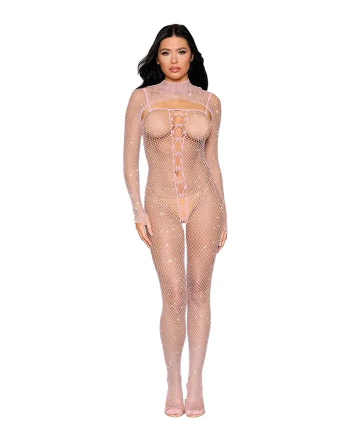 Bodystockings Playsuits Dreamgirl Bodystocking and Shrug Dmnd One Size Pink