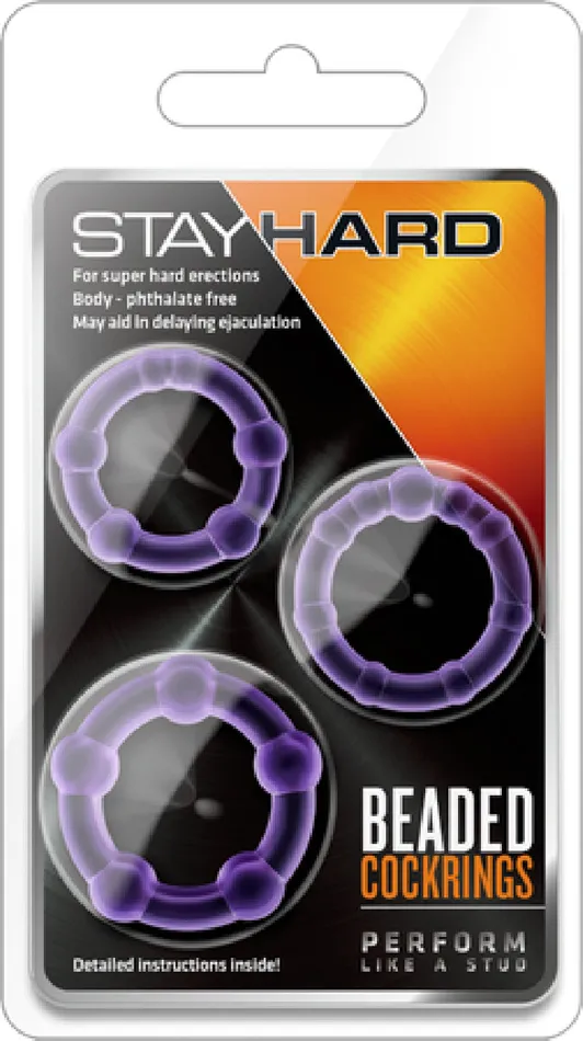 Blush Novelties Stay Hard Beaded Cock ball Rings Extra Pleasure Lasting Power Purple Male Sex Toys