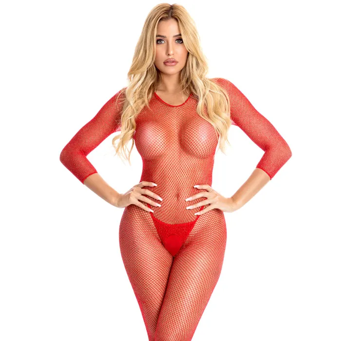 Pink Lipstick Risque Crotchless Bodystocking Rene Rofe Vibrators