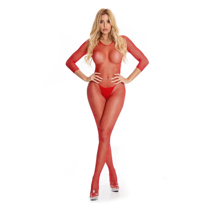 Pink Lipstick Risque Crotchless Bodystocking Rene Rofe Vibrators