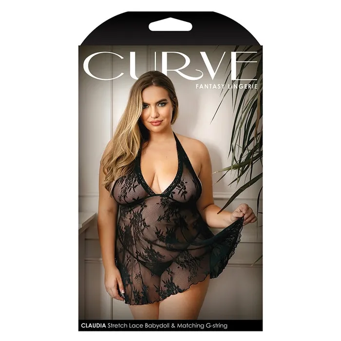 Anal FANTASY LINGERIE Fantasy Lingerie Claudia Lace Chemise Gstring Black 1X2XBoxed