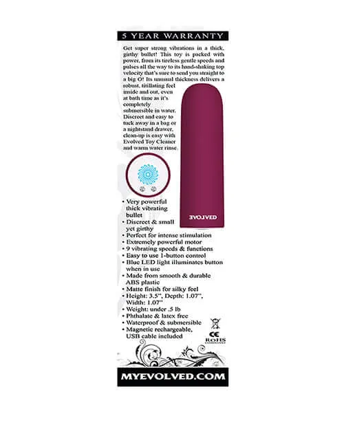 Evolved Novelties Female Sex Toys Evolved Mighty Thick Vibrator Girthy Bullet with Powerful Vibrations USB Rechargeable