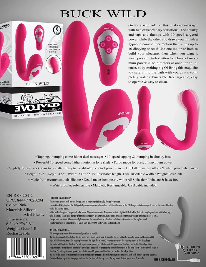 Evolved Novelties Vibrators Evolved Buck Wild Come Hither Dual End Massager Pink