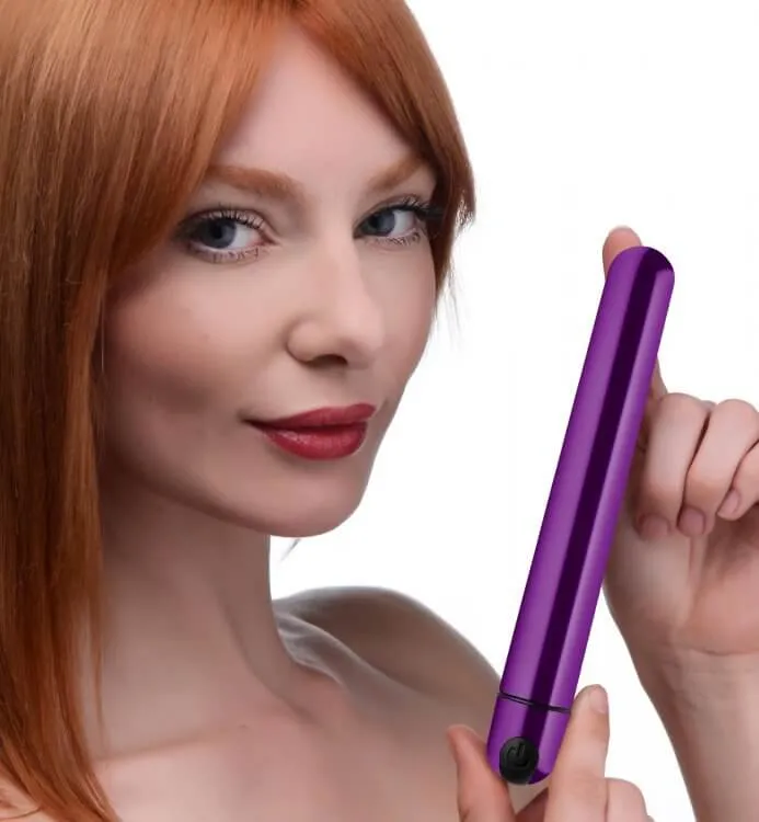 Female Sex Toys XR Brands Bang 10X Slim Metallic Bullet Vibrator Intense Pleasure in Stylish Purple