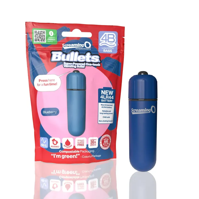 Screaming O Vibrators Screaming O 4B Bullet Vibrator Blueberry Blue LowPitch Bass 5Speeds OneTouch Control Waterproof Wireless